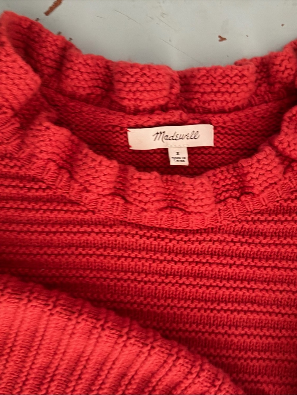 Madewell Red Ruffle-Neck Ribbed Sweater - Picture 3 of 5
